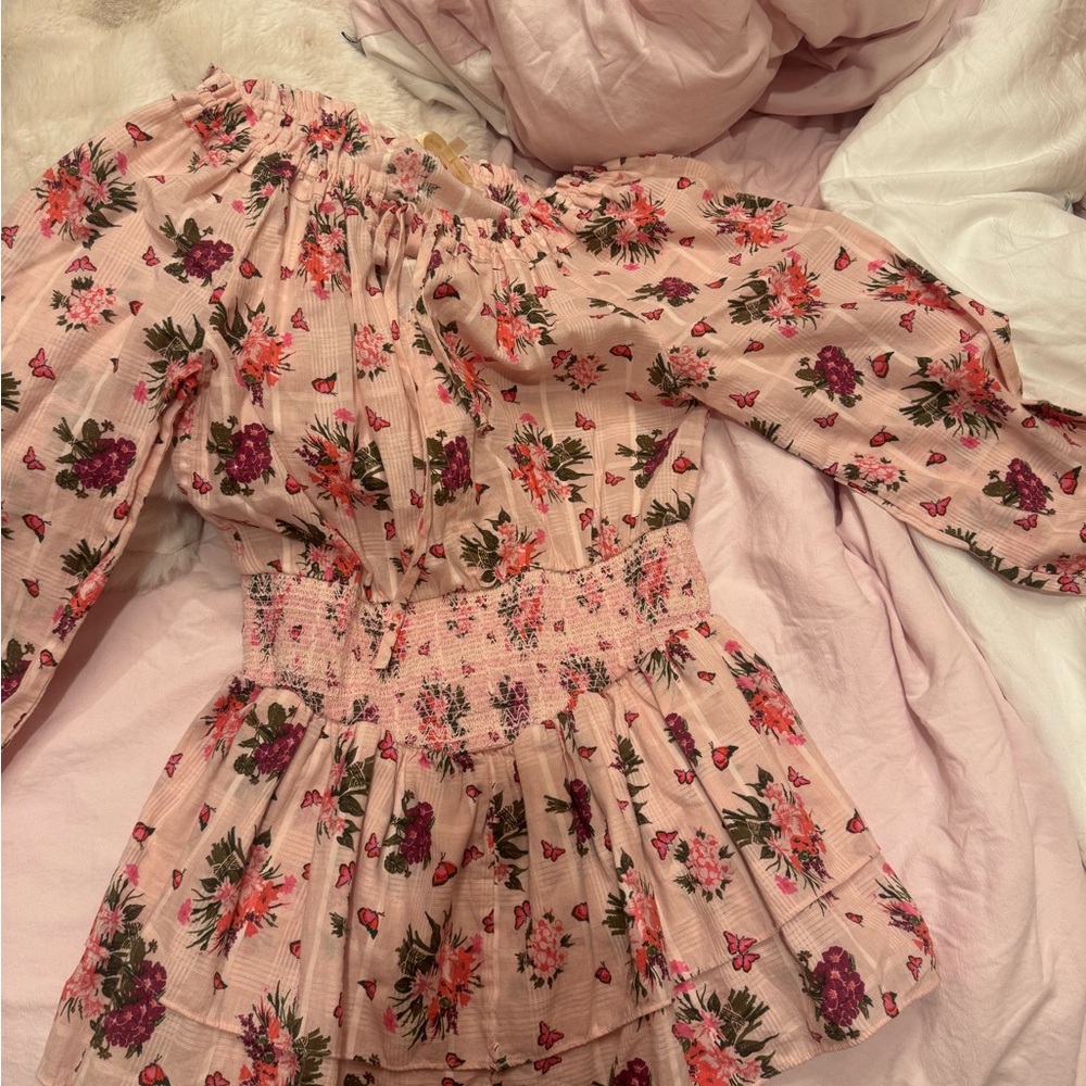 LoveShackFancy Pink Floral Smocked Dress